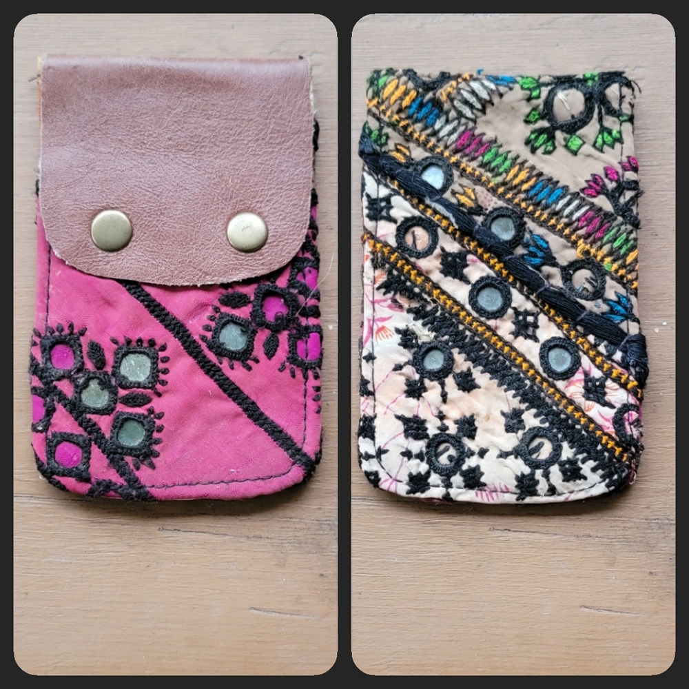 🫡🧀 Free People Boho Embroidered Repurposed vtg banjara hippie Wallet card case